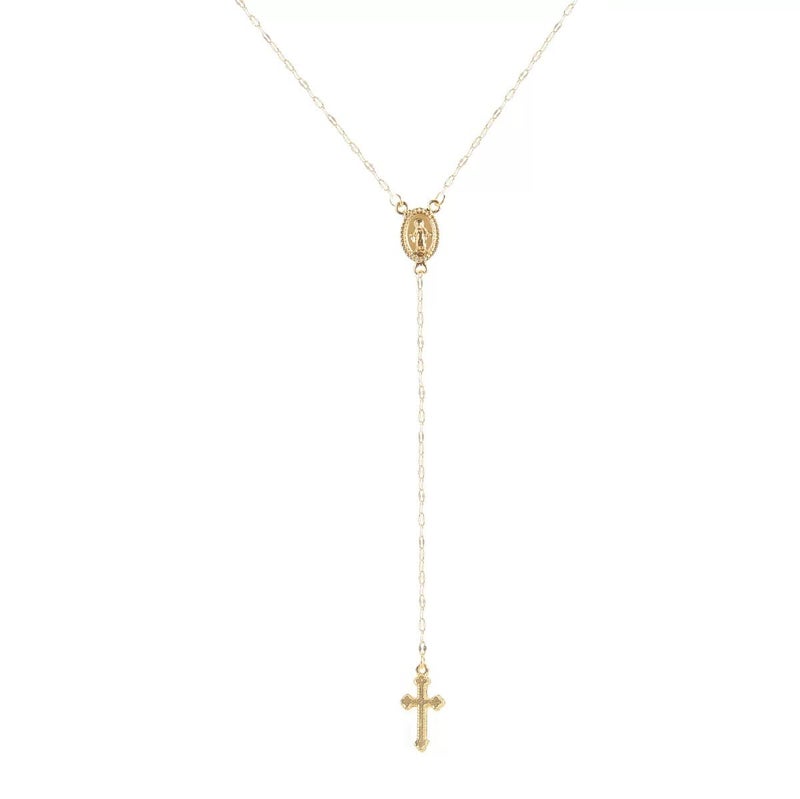 Doubnine Donbnine Cross Pendant Necklaces Long Chain Y Lariat Religious Jewelry for Women (Yellow) - Image 2